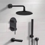 Remer TSH66 Matte Black Tub and Shower System With 8 Inch Rain Shower Head and Hand Shower